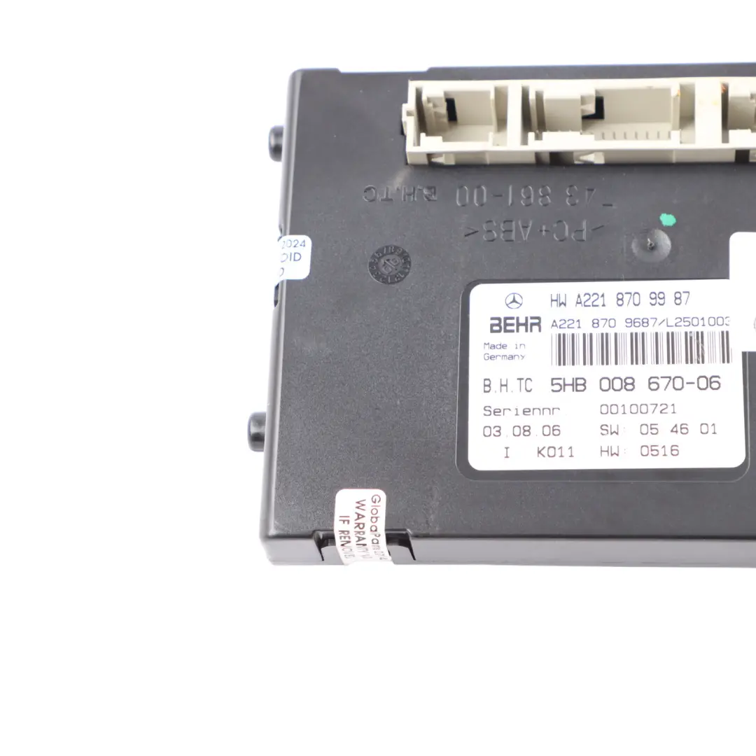 Conditioning Climate Heater Control Unit Module to Mercedes W221 Air with Part number A2218709987 Mercedes W221 Air Conditioning Climate Heater Control Unit Module - SKU A2218709987 - Part number A2218709987