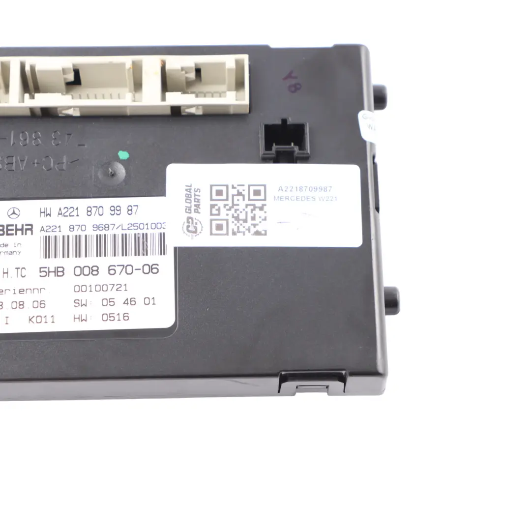 Conditioning Climate Heater Control Unit Module to Mercedes W221 Air with Part number A2218709987 Mercedes W221 Air Conditioning Climate Heater Control Unit Module - SKU A2218709987 - Part number A2218709987