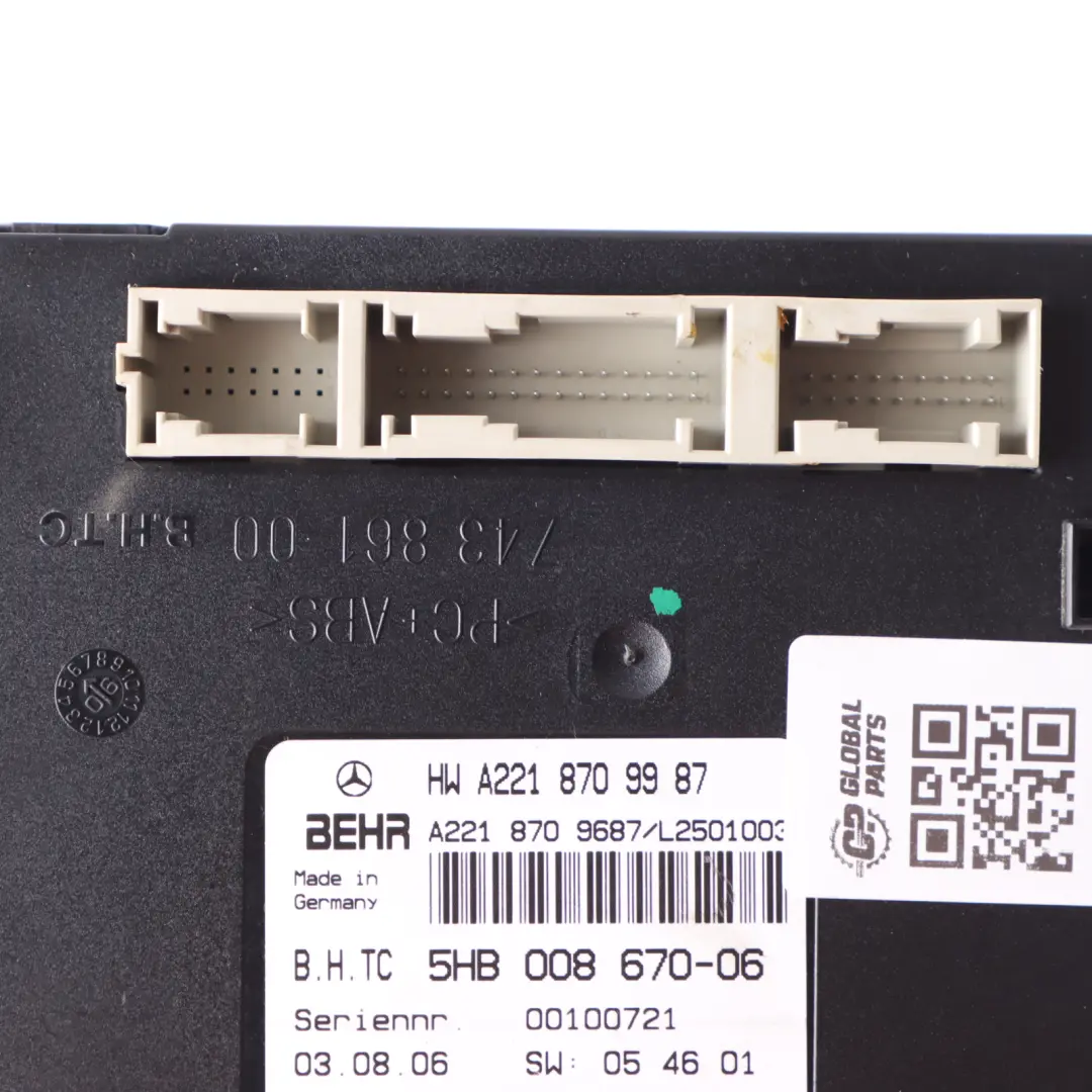 Conditioning Climate Heater Control Unit Module to Mercedes W221 Air with Part number A2218709987 Mercedes W221 Air Conditioning Climate Heater Control Unit Module - SKU A2218709987 - Part number A2218709987