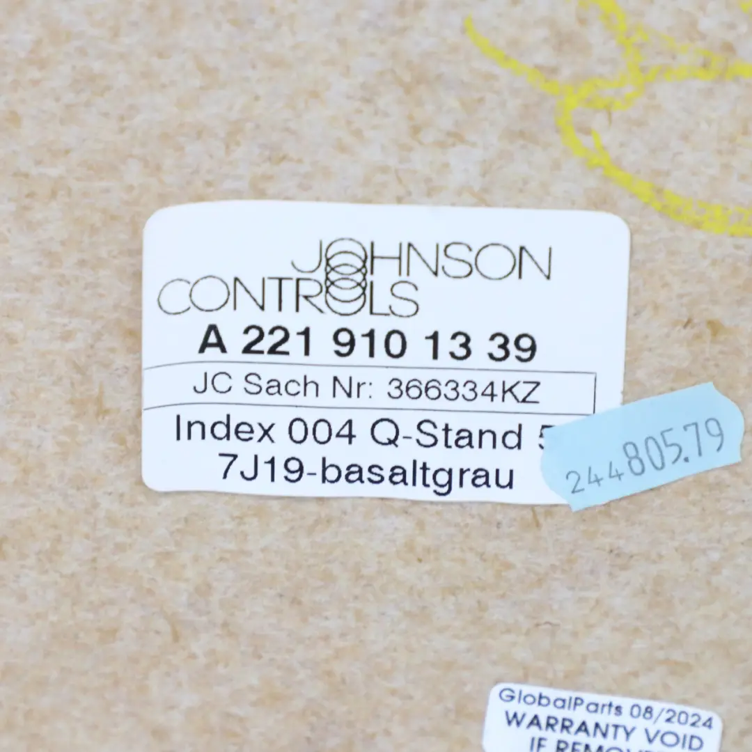 Garniture de dossier de siège avant droite gauche Basalt Grey pour Mercedes W221 à propos du numéro de pièce A2219100539 Mercedes W221 Garniture de dossier de siège avant droite gauche Basalt Grey - SKU A2219100539-1 - Numéro de pièce A2219100539