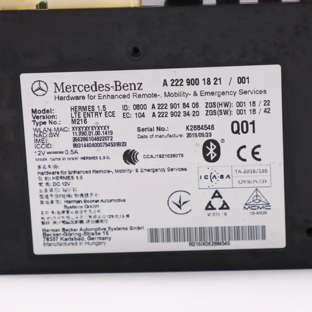 Comunication Module Telematic Bluetooth Control Mercedes GLA X156 - SKU A2229001821 - Part number A2229001821