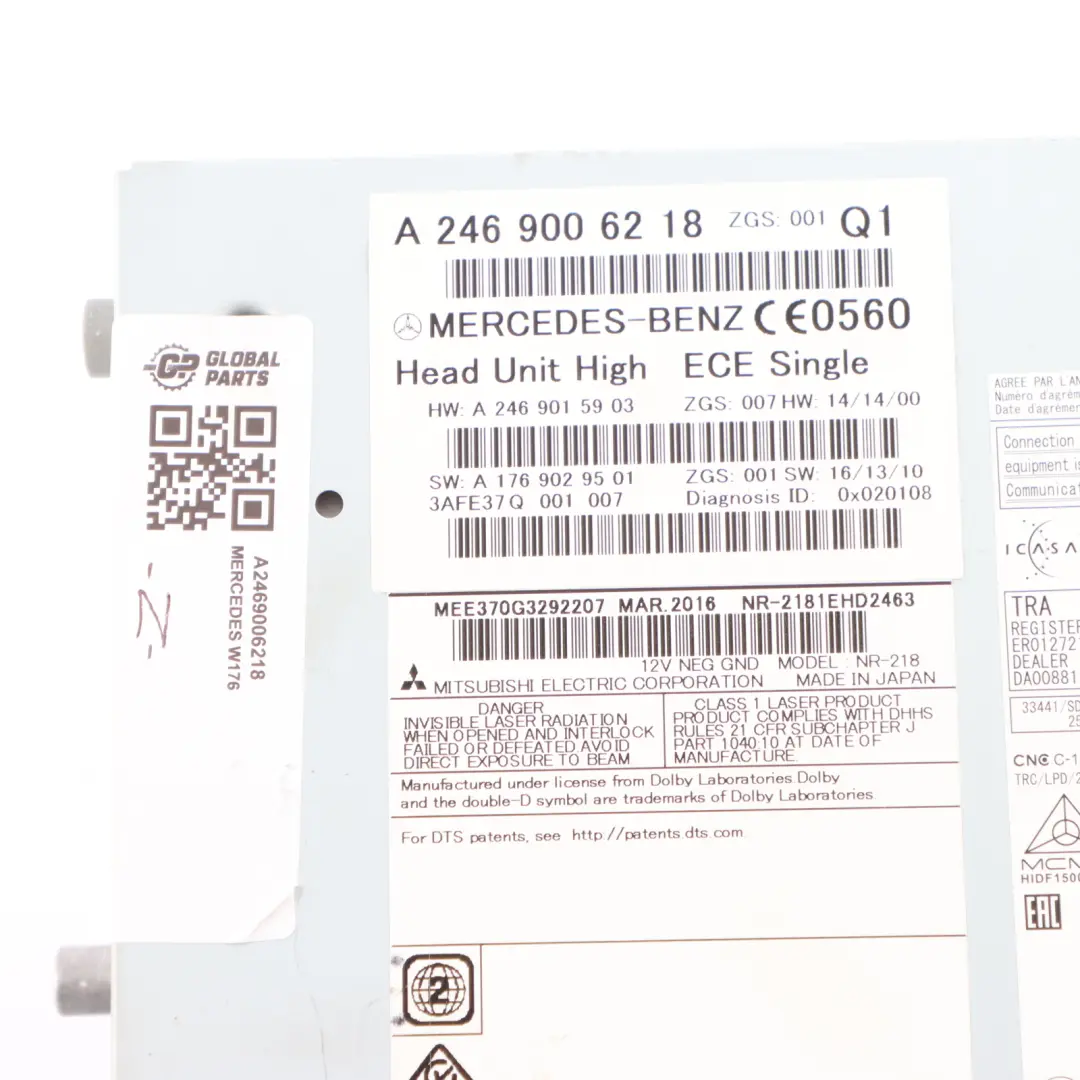 Head Unit Radio Media Player Navigation to Mercedes W176 with Part number A2469006218 Mercedes W176 Head Unit Radio Media Player Navigation - SKU A2469006218 - Part number A2469006218