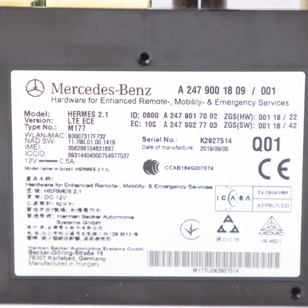 Radio Control Head Unit Module Mercedes W177 - SKU A2479001809 - Part number A2479001809