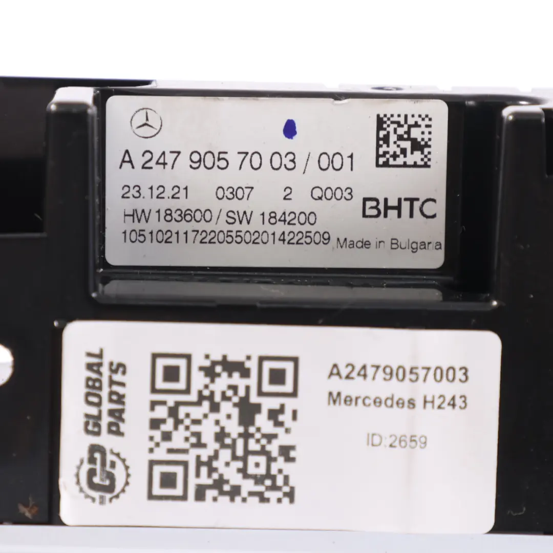 A/C Climatizador Panel De Interruptores para Mercedes EQA H243 con número de pieza A2479057003 Mercedes EQA H243 A/C Climatizador Panel De Interruptores - SKU A2479057003 - Número de pieza A2479057003