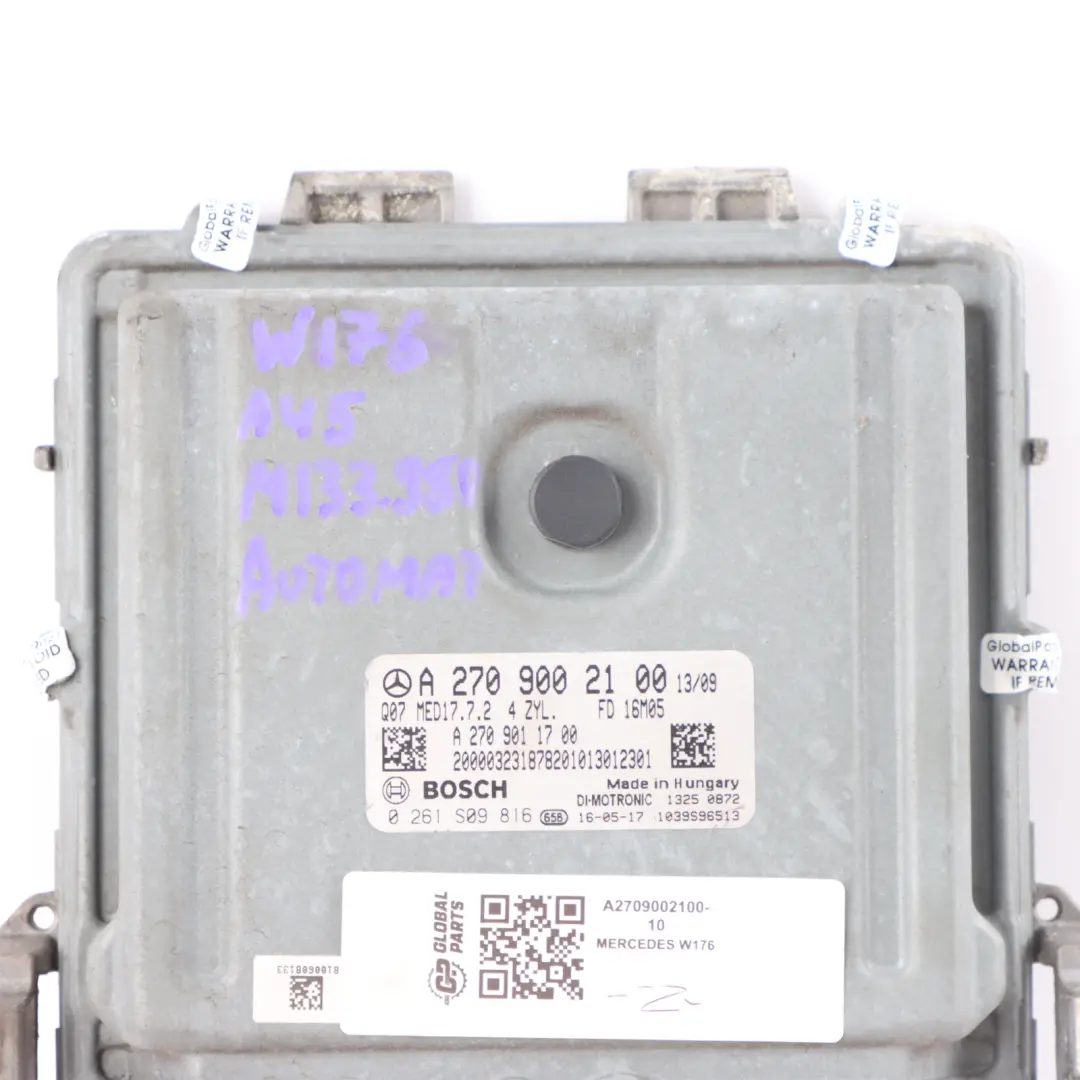 133.980 Engine Control Unit ECU Automatic to Mercedes C117 W176 45 AMG with Part number A2709002100 Mercedes C117 W176 45 AMG 133.980 Engine Control Unit ECU Automatic - SKU A2709002100-10 - Part number A2709002100