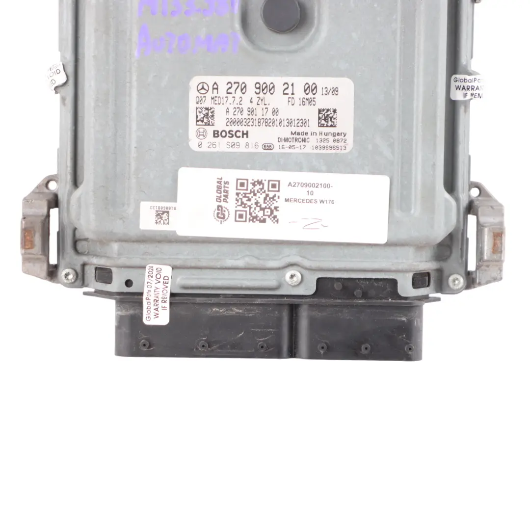 133.980 Engine Control Unit ECU Automatic to Mercedes C117 W176 45 AMG with Part number A2709002100 Mercedes C117 W176 45 AMG 133.980 Engine Control Unit ECU Automatic - SKU A2709002100-10 - Part number A2709002100