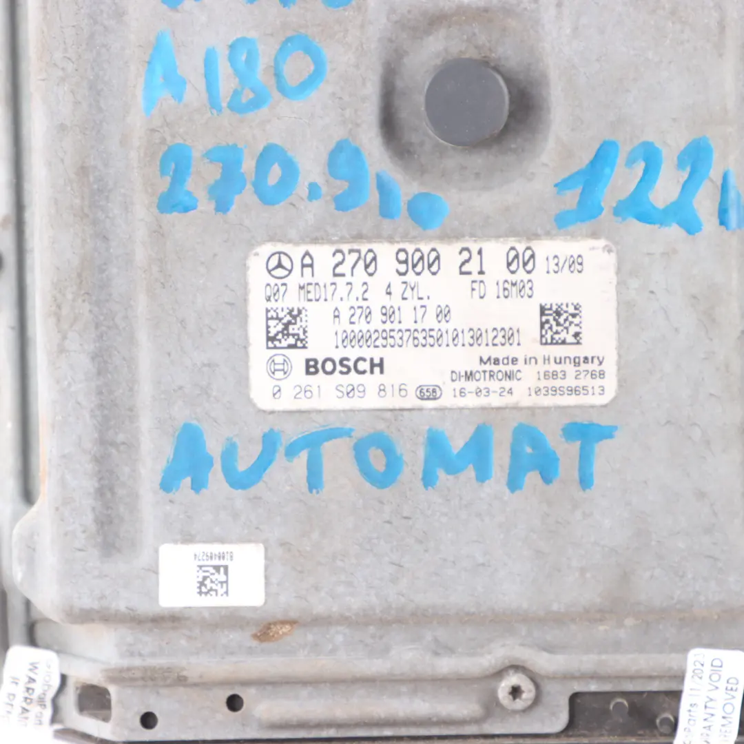 Mercedes W176 W246 A180 B180 270.910 122HP Engine ECU Kit Key Lock - SKU A2709002100-12 - Part number A2709002100