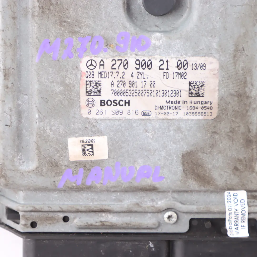 Mercedes W176 A160 W246 B160 Calculateur Moteur 270.910 102CH Manuel - SKU A2709002100-9 - Numéro de pièce A2709002100