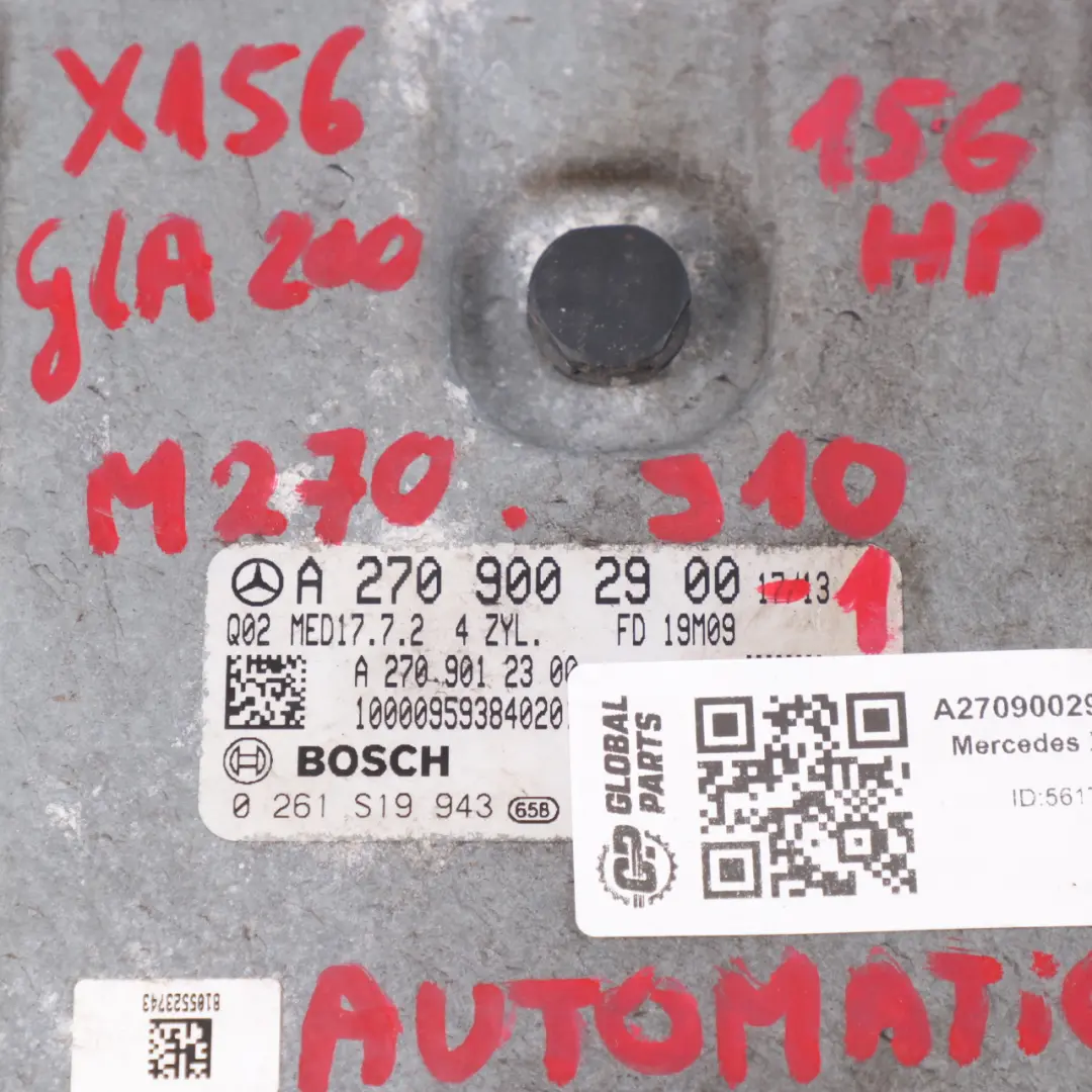Mercedes X156 GLA200 M270.910 156HP Unidad Motor ECU Kit Llave - SKU A2709002900-1 - Número de pieza A2709002900