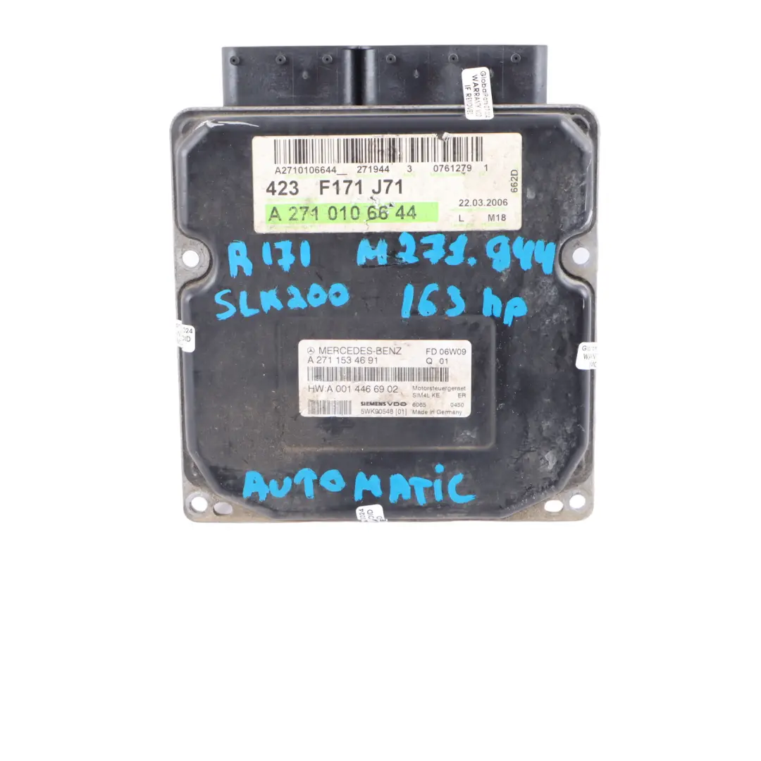 SLK200 M271.944 Engine Control Unit ECU Kit Key Lock to Mercedes R171 with Part number A2710106644 Mercedes R171 SLK200 M271.944 Engine Control Unit ECU Kit Key Lock - SKU A2710106644 - Part number A2710106644