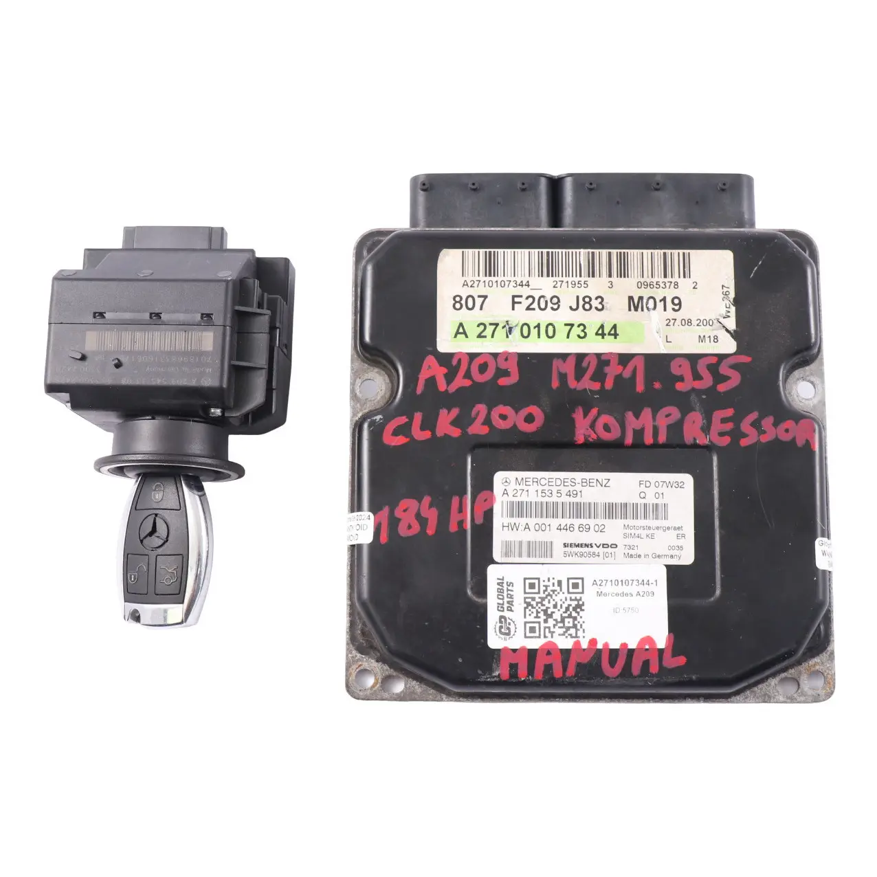 Mercedes A209 CLK200 K M271.955 Kit ECU unité contrôle  moteur A2710107344 Clé