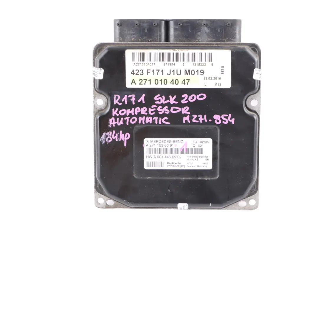 Mercedes R171 SLK 200 M271.954 Engine Control Unit ECU Kit Key Lock - SKU A2711536091-1 - Part number A2711536091