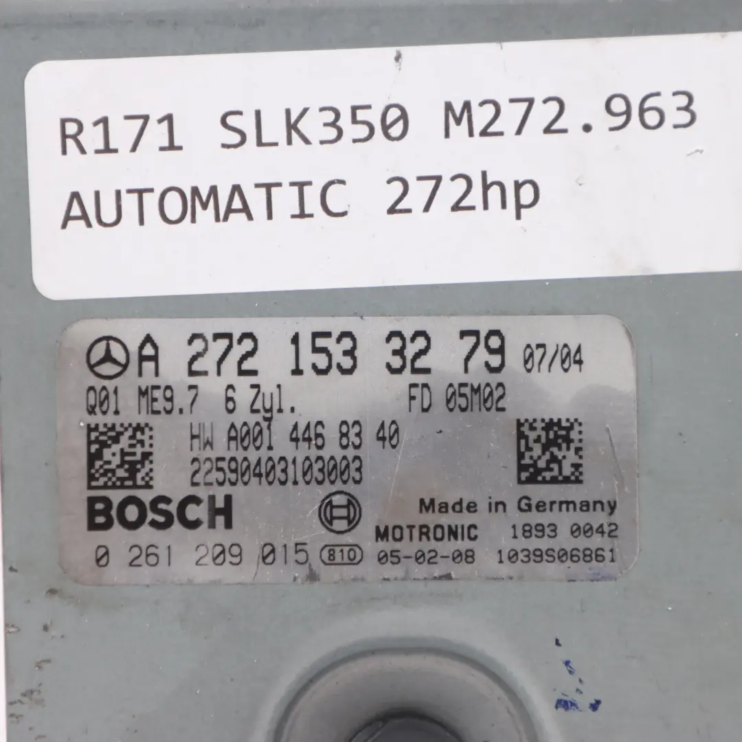 Mercedes R171 SLK350 Kompressor M272.963 Unidad del Motor ECU - SKU A2721533279 - Número de pieza A2721533279