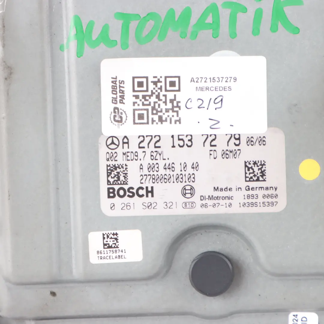CLS350 CDI M272.985 Engine Unit Module ECU Automatic to Mercedes C219 with Part number A2721537279 Mercedes C219 CLS350 CDI M272.985 Engine Unit Module ECU Automatic - SKU A2721537279 - Part number A2721537279