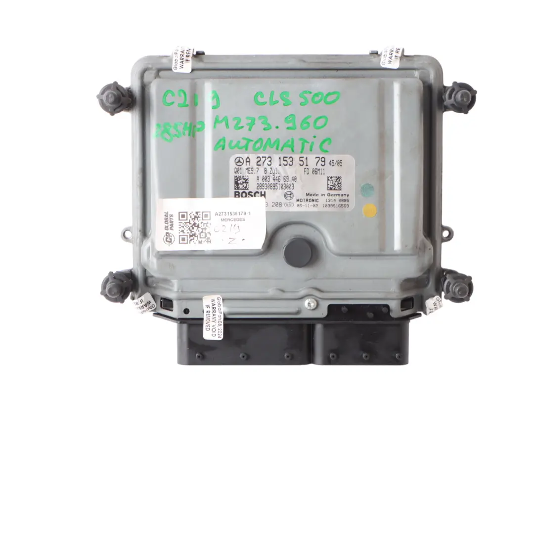 273.960 388HP Engine Module ECU Kit Key Lock to Mercedes C219 CLS 500 with Part number A2731535179 Mercedes C219 CLS 500 273.960 388HP Engine Module ECU Kit Key Lock - SKU A2731535179-1 - Part number A2731535179
