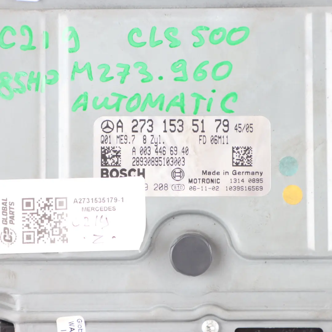 273.960 388HP Engine Module ECU Kit Key Lock to Mercedes C219 CLS 500 with Part number A2731535179 Mercedes C219 CLS 500 273.960 388HP Engine Module ECU Kit Key Lock - SKU A2731535179-1 - Part number A2731535179