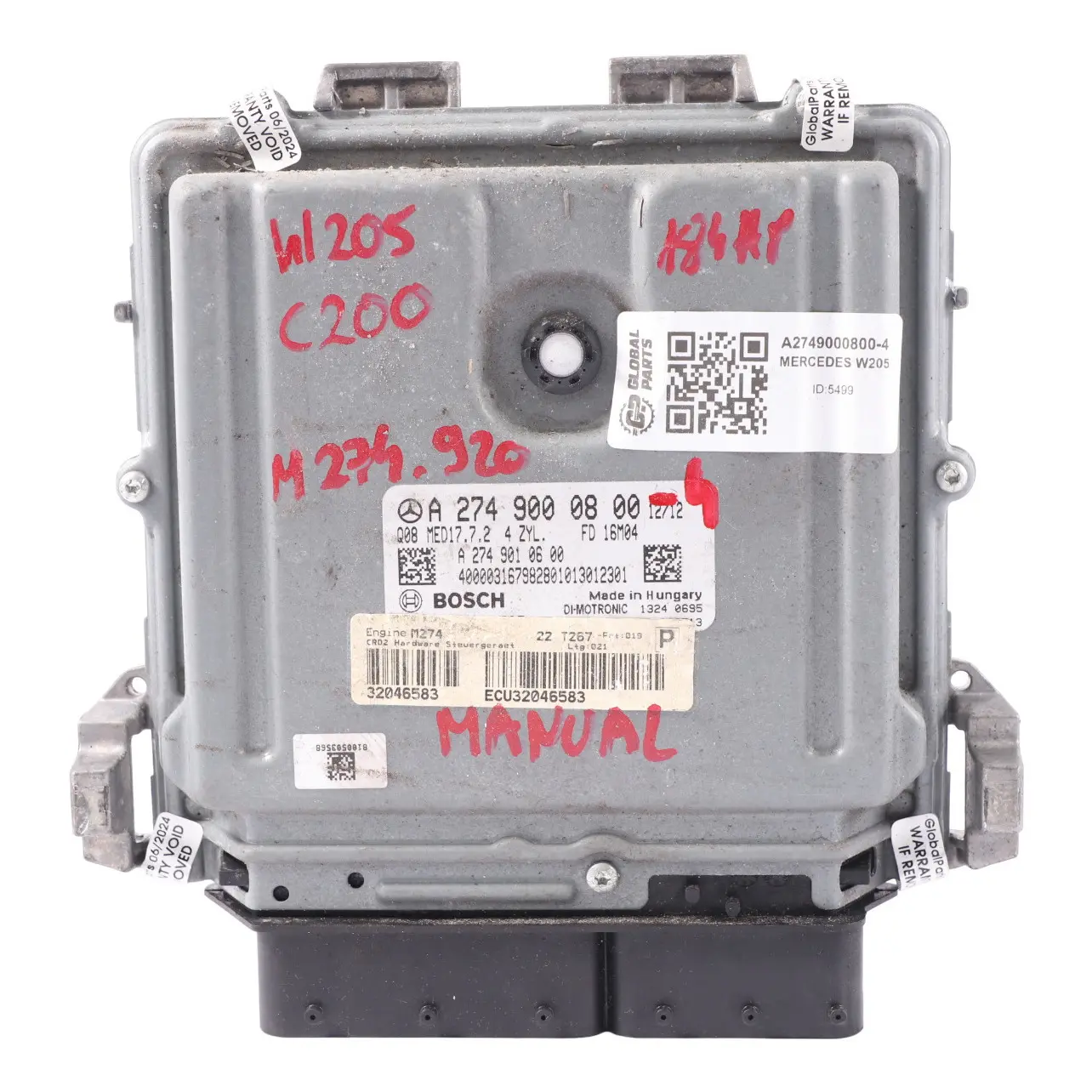 Mercedes W205 C200 274.920 184HP Unità Controllo motore ECU A2749000800 Manuale