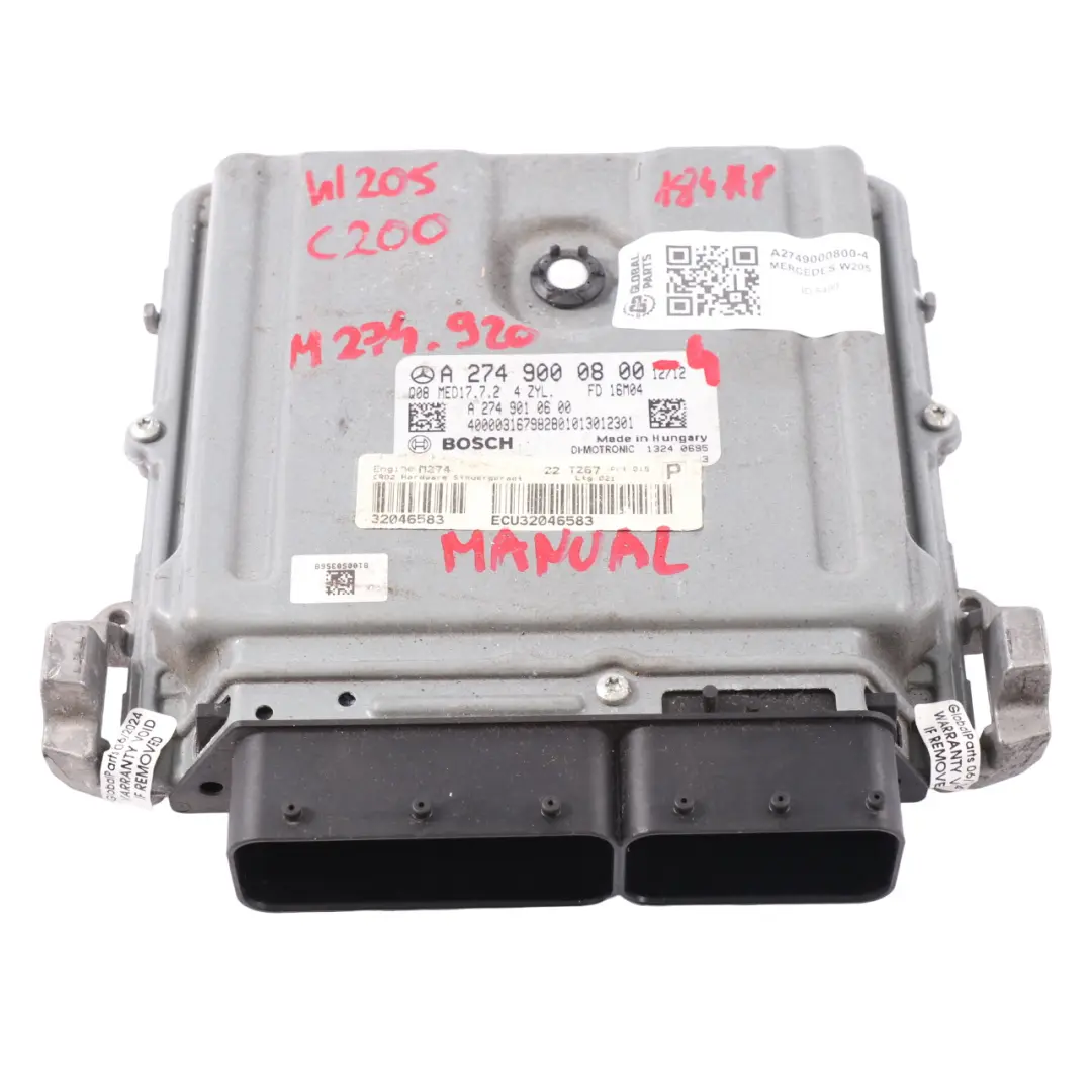 Mercedes W205 C200 274.920 184HP Engine Control Unit ECU Manual - SKU A2749000800-4 - Part number A2749000800