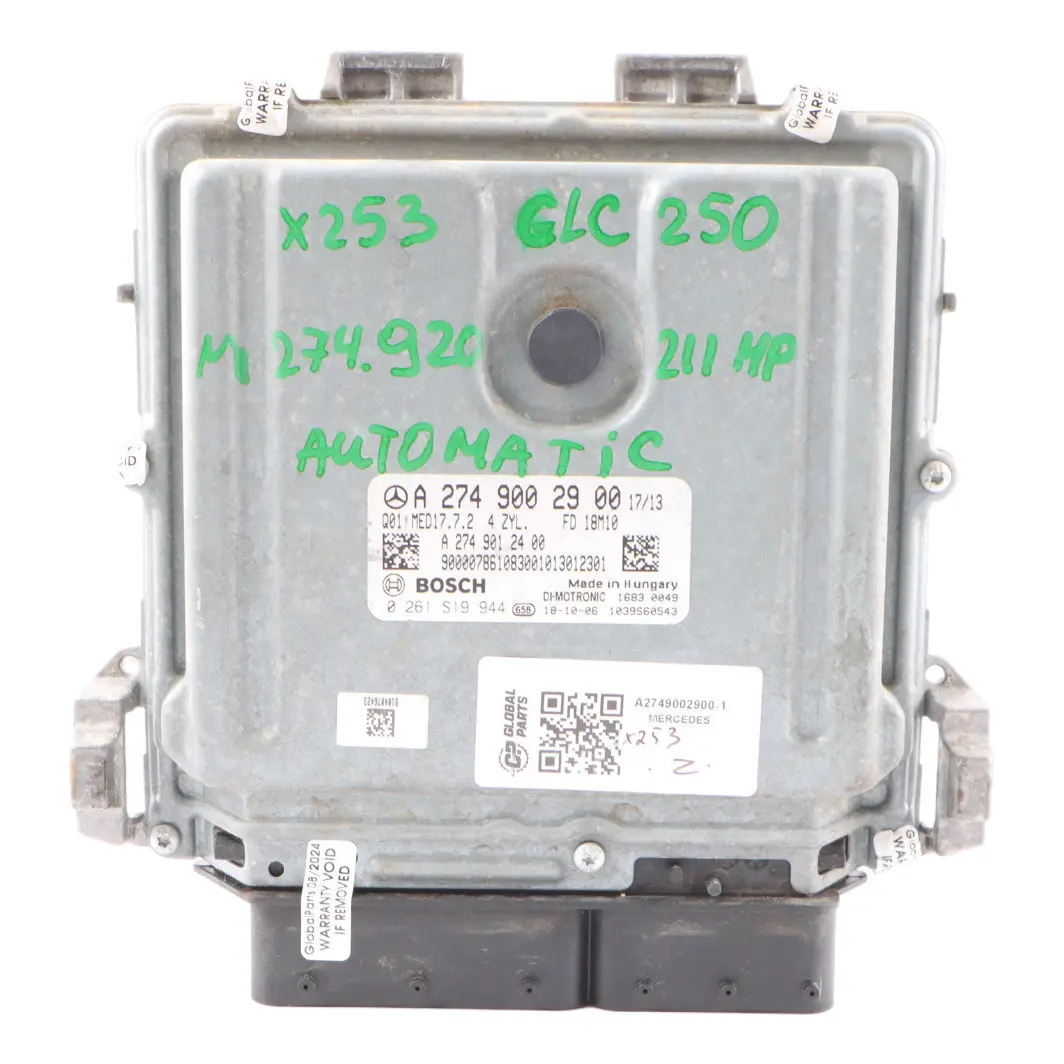M274.920 4-Matic Engine ECU Unit Module to Mercedes X253 GLC 250 with Part number A2749002900 Mercedes X253 GLC 250 M274.920 4-Matic Engine ECU Unit Module - SKU A2749002900-1 - Part number A2749002900