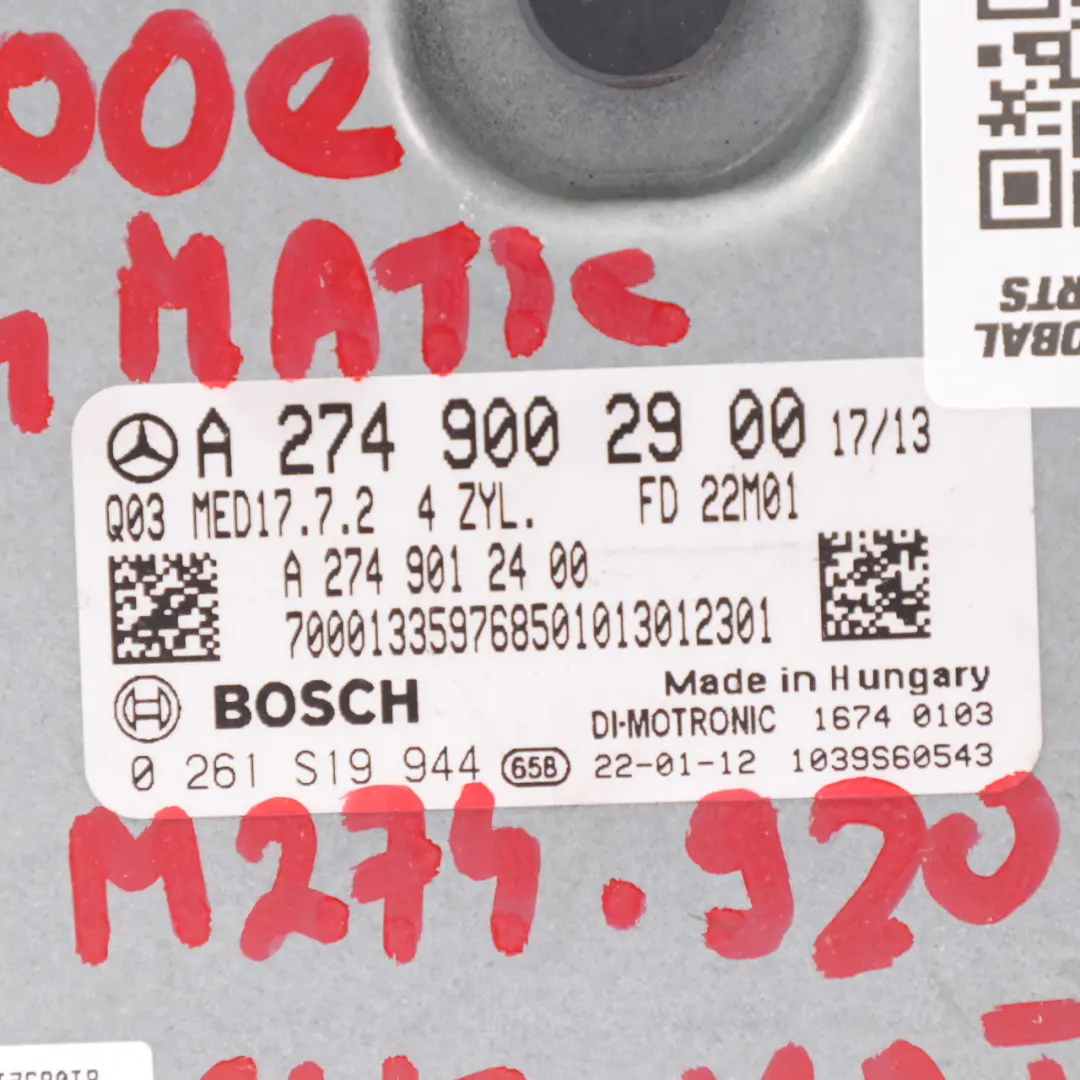 M274.920 4-Matic Engine ECU Unit Module to Mercedes X253 GLC 300e with Part number A2749002900 Mercedes X253 GLC 300e M274.920 4-Matic Engine ECU Unit Module - SKU A2749002900 - Part number A2749002900