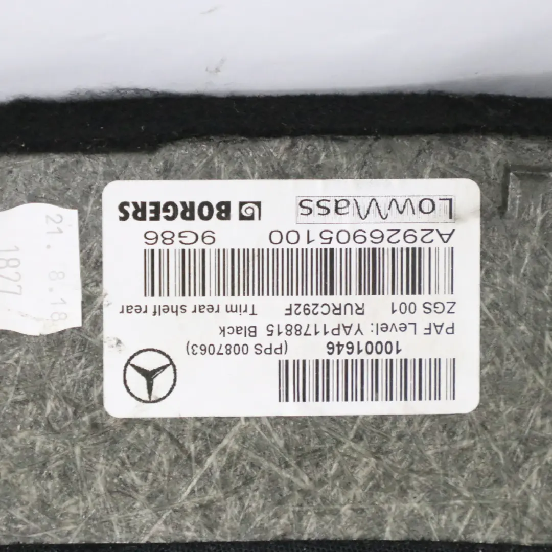 Mercedes GLE C292 Parcel Shelf Rear Window Trim Panel Cover Black - SKU A2926905100 - Part number A2926905100