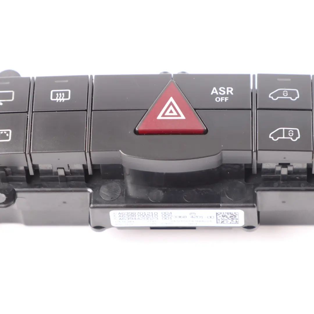 Bloque Interruptores Bloqueo ASR Triángulo Peligro para Mercedes W639 con número de pieza A6398701210 Mercedes W639 Bloque Interruptores Bloqueo ASR Triángulo Peligro - SKU A6398701210 - Número de pieza A6398701210