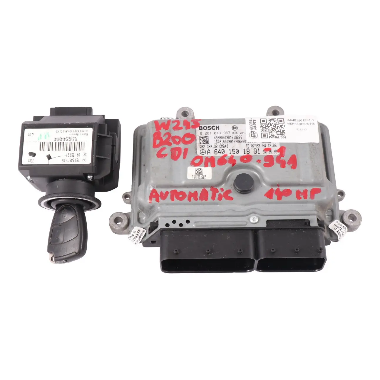 Mercedes W169 W245 A200 B200 CDI OM640.941 140HP Engine ECU Kit Key A6401501891