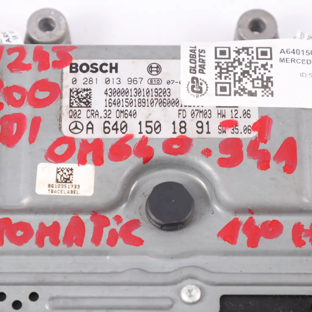 Mercedes W169 W245 A200 B200 CDI OM640.941 Motor Kit ECU Llave - SKU A6401501891-1 - Número de pieza A6401501891