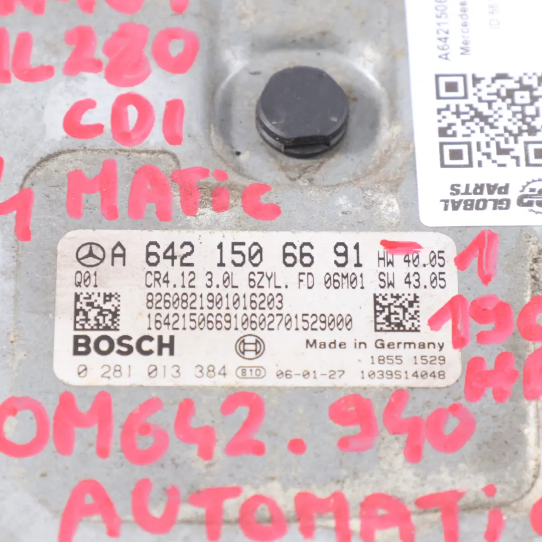 Mercedes W164 ML280 CDI OM642.940 Engine Control Unit ECU Kit Key - SKU A6421506691-1 - Part number A6421506691