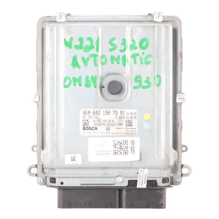 642.930 235HP Engine Control ECU Automatic to Mercedes W221 S320 CDI with Part number A6421507391 Mercedes W221 S320 CDI 642.930 235HP Engine Control ECU Automatic - SKU A6421507391 - Part number A6421507391