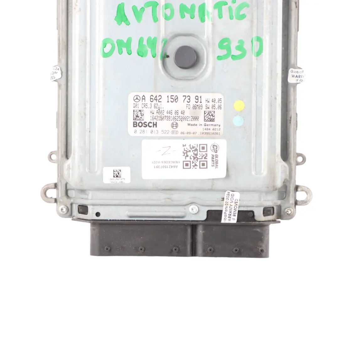 642.930 235HP Control motor ECU Automático para Mercedes W221 S320 CDI con número de pieza A6421507391 Mercedes W221 S320 CDI 642.930 235HP Control motor ECU Automático - SKU A6421507391 - Número de pieza A6421507391