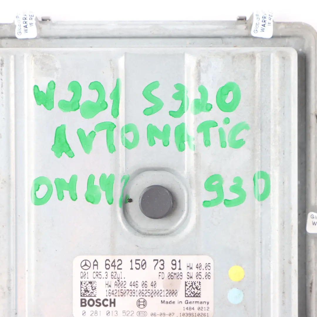 642.930 235HP Control motor ECU Automático para Mercedes W221 S320 CDI con número de pieza A6421507391 Mercedes W221 S320 CDI 642.930 235HP Control motor ECU Automático - SKU A6421507391 - Número de pieza A6421507391