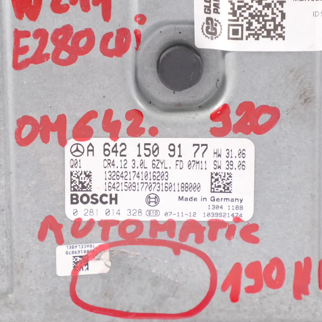 Merceedes W211 E280 CDI OM642.920 Engine Control Unit ECU Kit Key to with Part number A6421509177 Merceedes W211 E280 CDI OM642.920 Engine Control Unit ECU Kit Key - SKU A6421509177 - Part number A6421509177