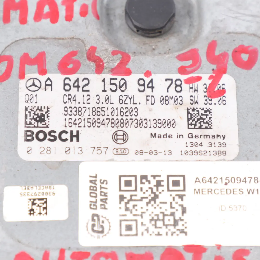 Mercedes W164 ML320 4-Matic OM642.940 Komputer Silnika Kluczyk - SKU A6421509478-2 - Numer Części A6421509478