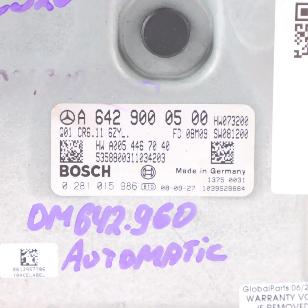 C320 CDI OM652 Unidad Control Motor ECU Automático para Mercedes W204 con número de pieza A6429000500 Mercedes W204 C320 CDI OM652 Unidad Control Motor ECU Automático - SKU A6429000500 - Número de pieza A6429000500