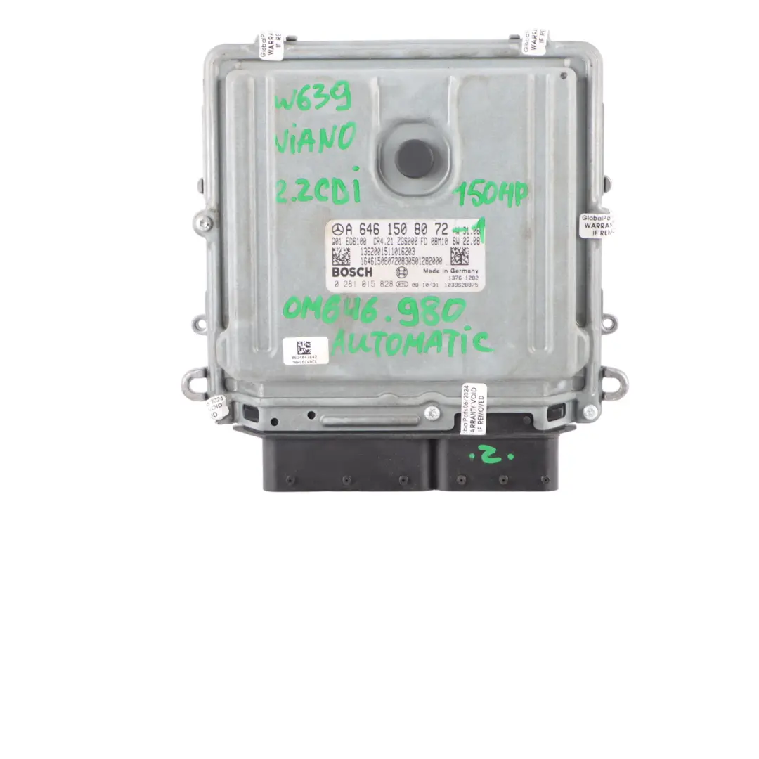 2.2CDI OM646.980 Engine ECU Kit Unit Key Automatic to Mercedes W639 with Part number A6461508072 Mercedes W639 2.2CDI OM646.980 Engine ECU Kit Unit Key Automatic - SKU A6461508072-1 - Part number A6461508072