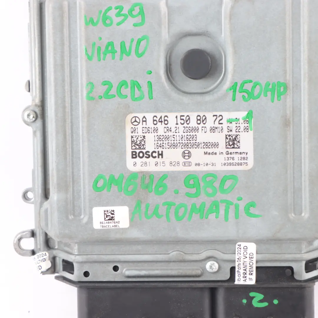 2.2CDI OM646.980 Engine ECU Kit Unit Key Automatic to Mercedes W639 with Part number A6461508072 Mercedes W639 2.2CDI OM646.980 Engine ECU Kit Unit Key Automatic - SKU A6461508072-1 - Part number A6461508072