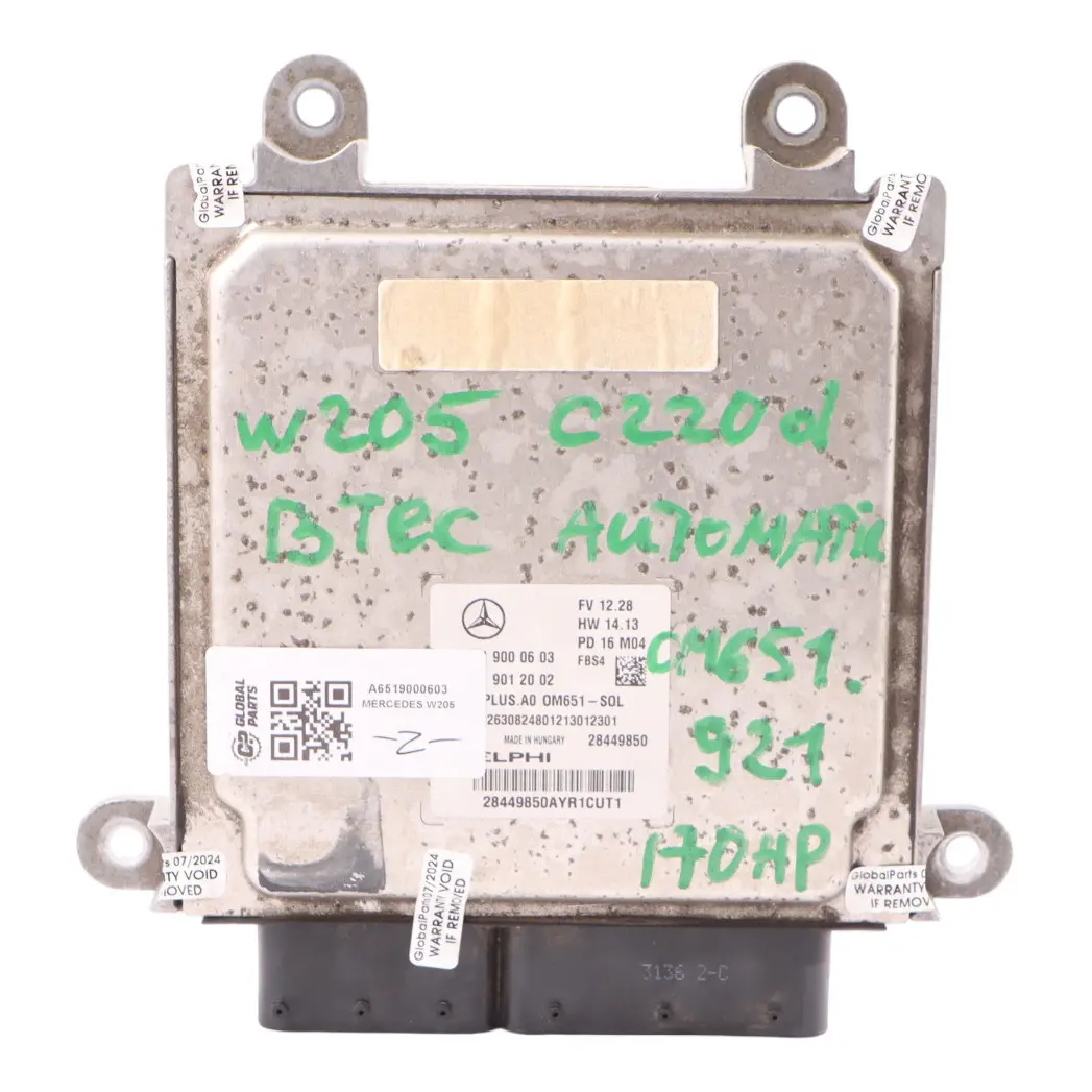 OM651.921 Kit centralina motore per Mercedes W205 C205 BlueTec con numero di parte A6519000603 Mercedes W205 C205 BlueTec OM651.921 Kit centralina motore - SKU A6519000603 - Numero di parte A6519000603
