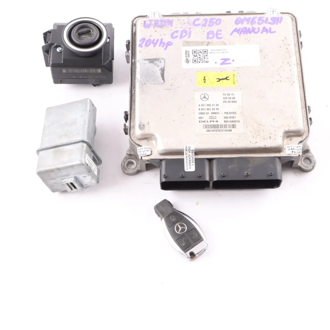 C250 CDI BE OM651.911 Engine Control Unit ECU Kit Key to Mercedes W204 with Part number A6519003100 Mercedes W204 C250 CDI BE OM651.911 Engine Control Unit ECU Kit Key - SKU A6519003100 - Part number A6519003100