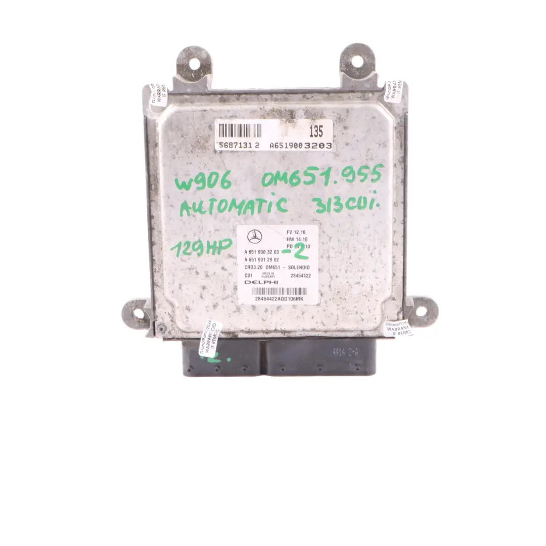OM651.955 129HP Kit ECU Motor Automático para Mercedes W906 313 CDI con número de pieza A6519003203 Mercedes W906 313 CDI OM651.955 129HP Kit ECU Motor Automático - SKU A6519003203-2 - Número de pieza A6519003203