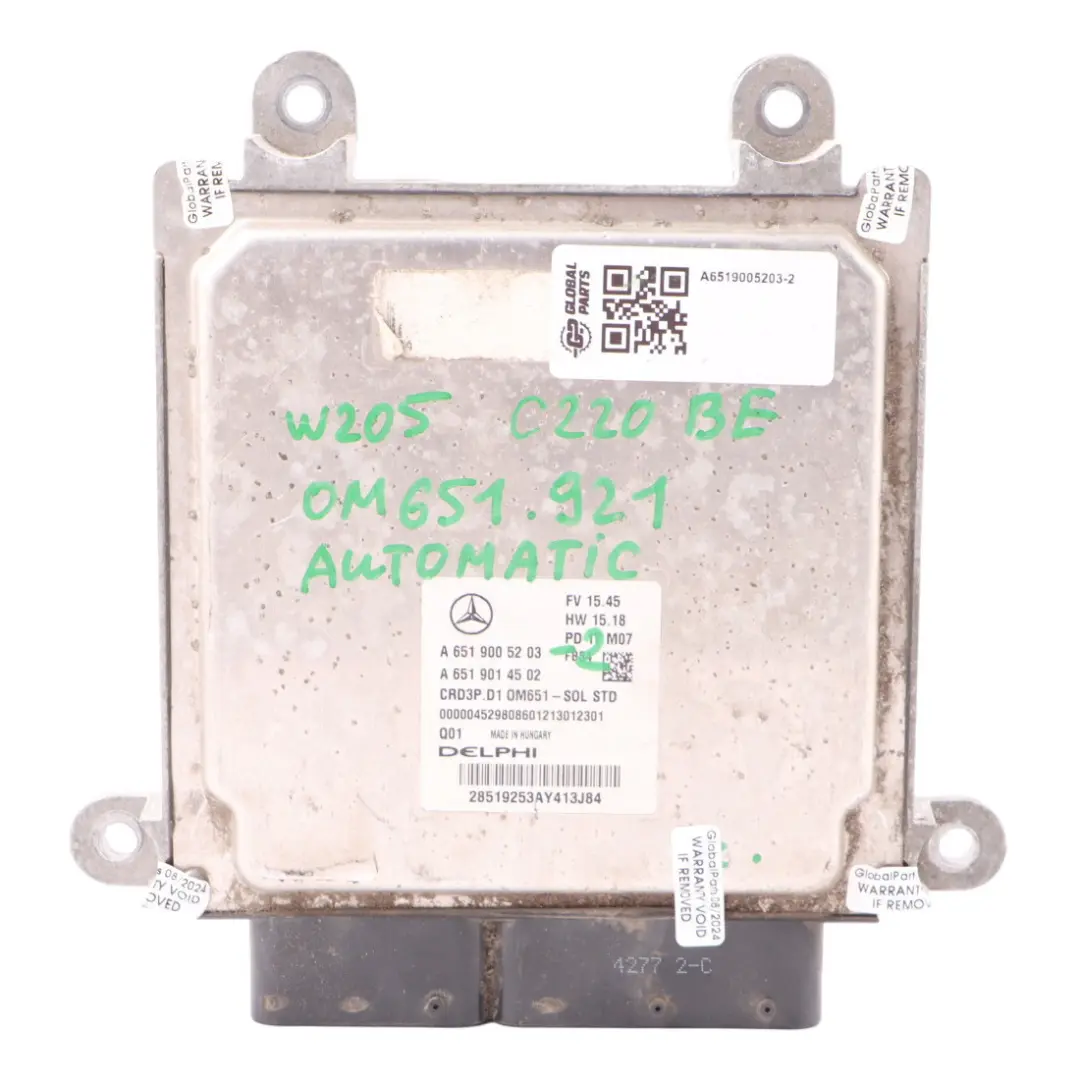 Mercedes W205 C 220d BlueEFFICIENCY 651.921 170HP Engine ECU Unit - SKU A6519005203-2 - Part number A6519005203