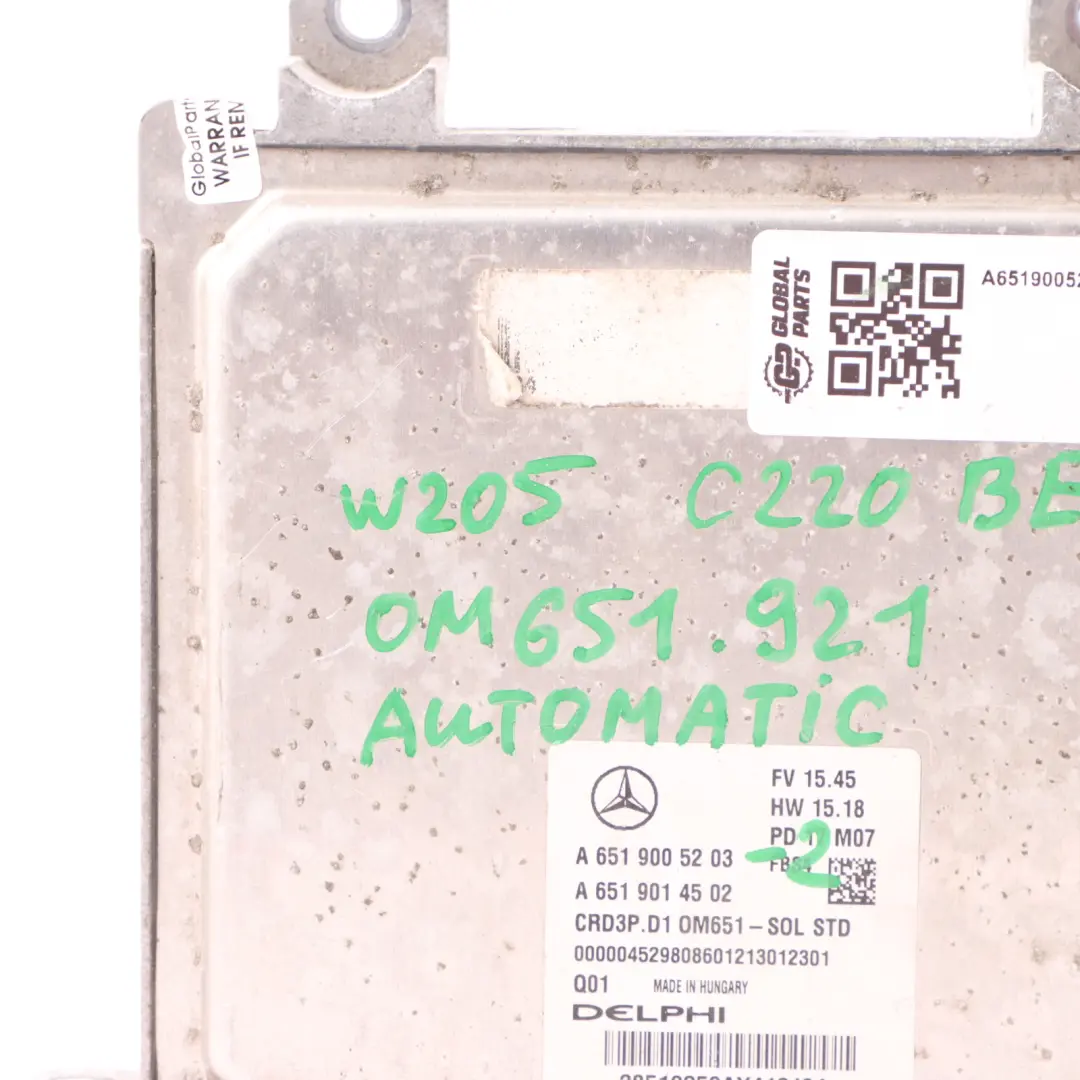 651.921 170HP Motor ECU Unit para Mercedes W205 C 220d BlueEFFICIENCY con número de pieza A6519005203 Mercedes W205 C 220d BlueEFFICIENCY 651.921 170HP Motor ECU Unit - SKU A6519005203-2 - Número de pieza A6519005203