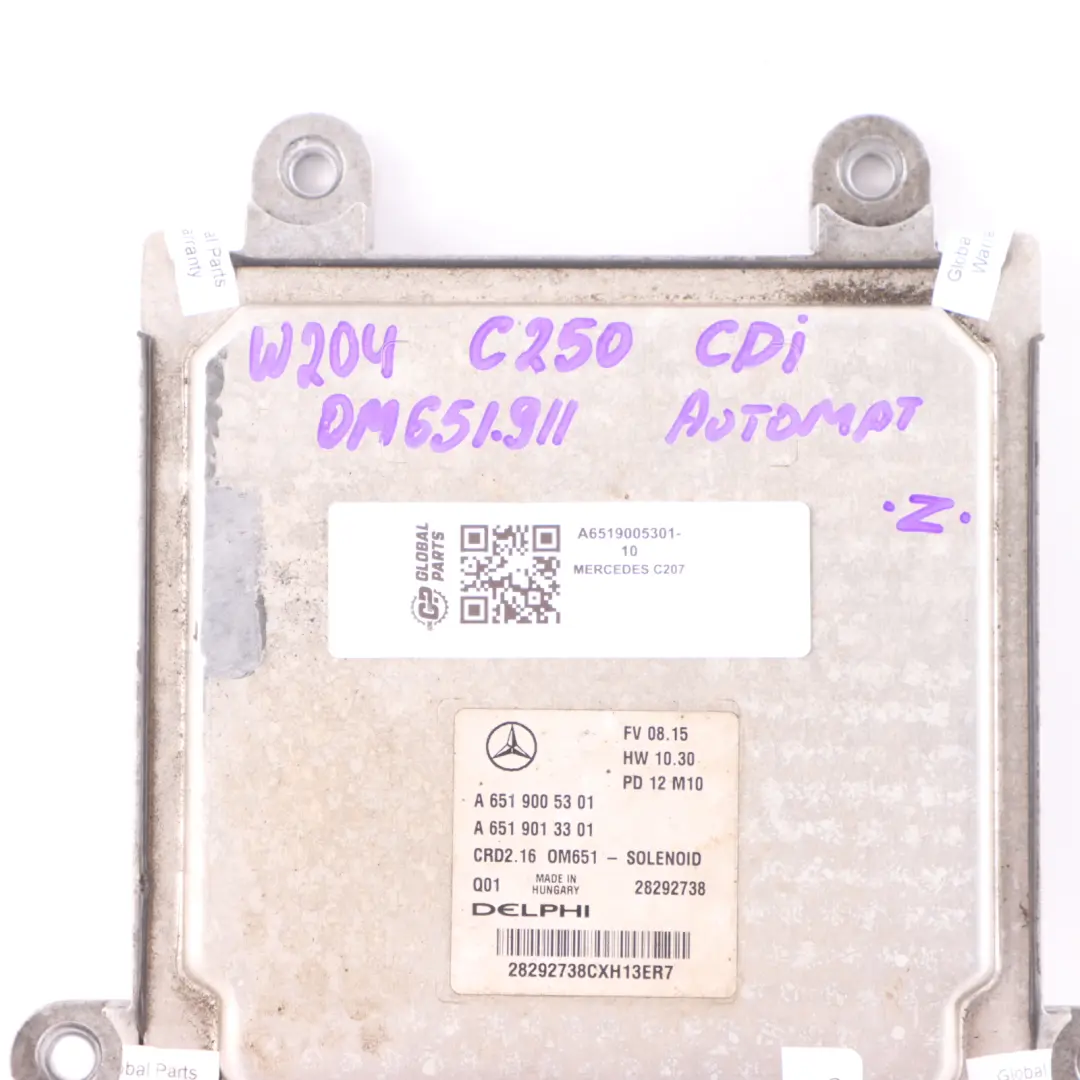 E250 CDI BE OM651.911 Engine Unit Module ECU Automatic to Mercedes C207 with Part number A6519005301 Mercedes C207 E250 CDI BE OM651.911 Engine Unit Module ECU Automatic - SKU A6519005301-10 - Part number A6519005301