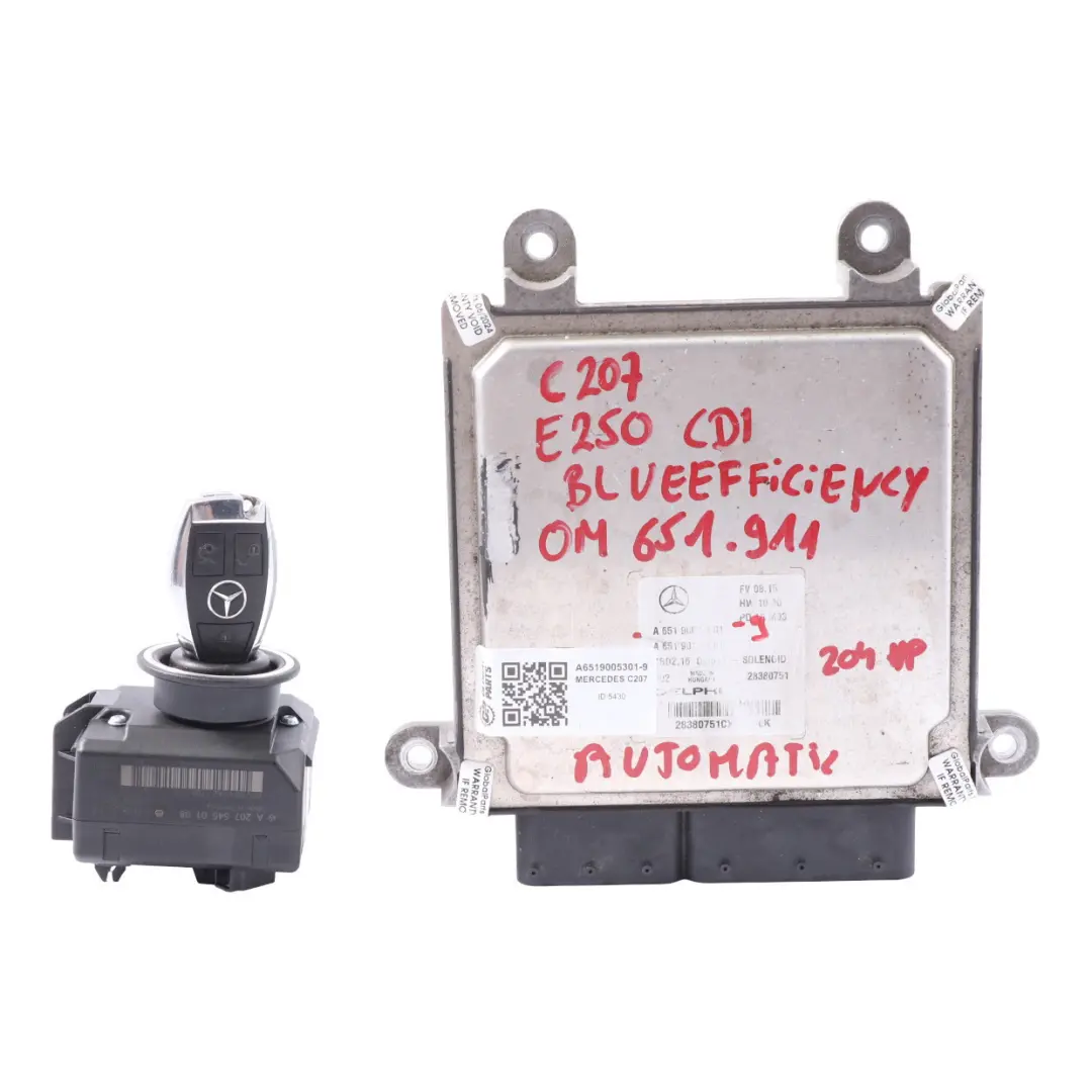 E250 CDI BE OM651.911 Module unité moteur ECU Kit Clé pour Mercedes C207 à propos du numéro de pièce A6519005301 Mercedes C207 E250 CDI BE OM651.911 Module unité moteur ECU Kit Clé - SKU A6519005301-9 - Numéro de pièce A6519005301