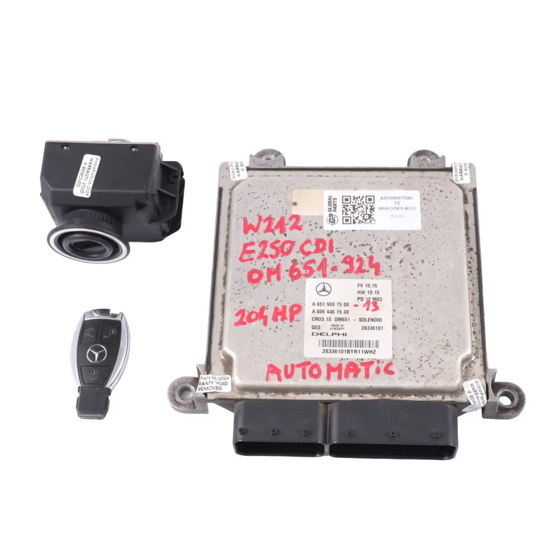 E250 CDI 651.924 204HP Engine Unit ECU Kit Key Lock to Mercedes W212 with Part number A6519007500 Mercedes W212 E250 CDI 651.924 204HP Engine Unit ECU Kit Key Lock - SKU A6519007500-13 - Part number A6519007500
