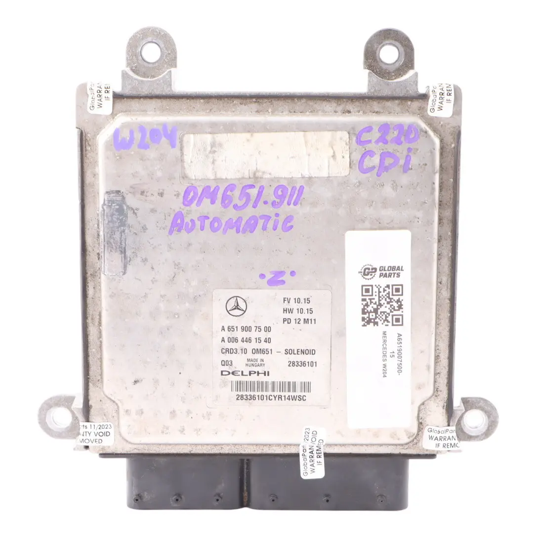 Mercedes W204 C220 CDI 651.911 Engine Control Unit ECU A6519007500 Automatic