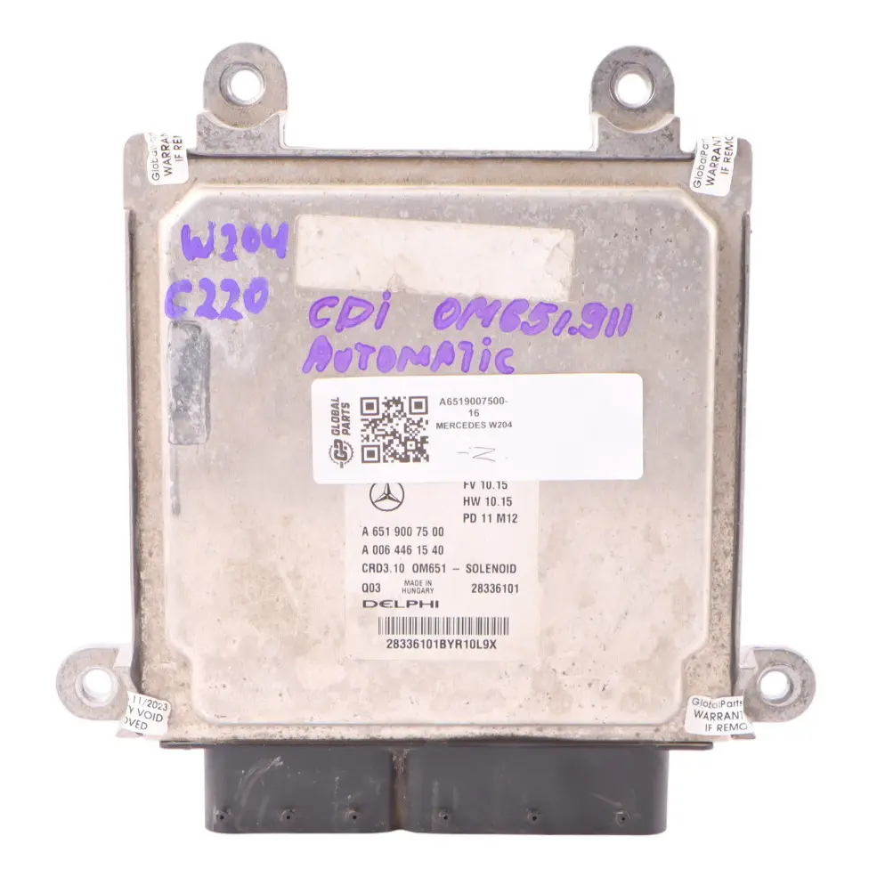 C220 Calculateur Moteur CDI 651.911 ECU Automatique pour Mercedes W204 à propos du numéro de pièce A6519007500 Mercedes W204 C220 Calculateur Moteur CDI 651.911 ECU Automatique - SKU A6519007500-16 - Numéro de pièce A6519007500