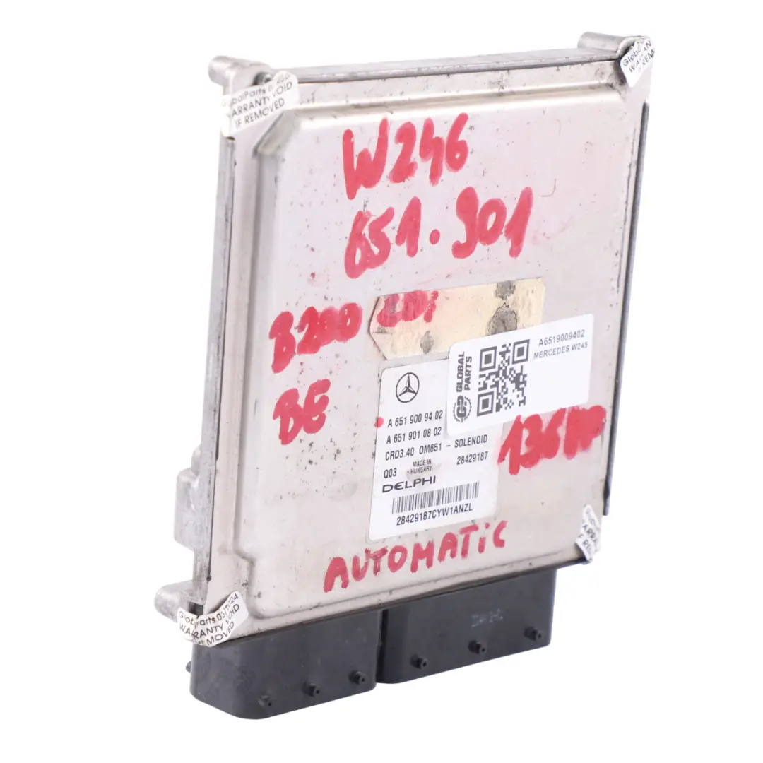 Mercedes W245 B200 CDI Blue Efficiency OM651.901 Unité moteur ECU - SKU A6519009402 - Numéro de pièce A6519009402