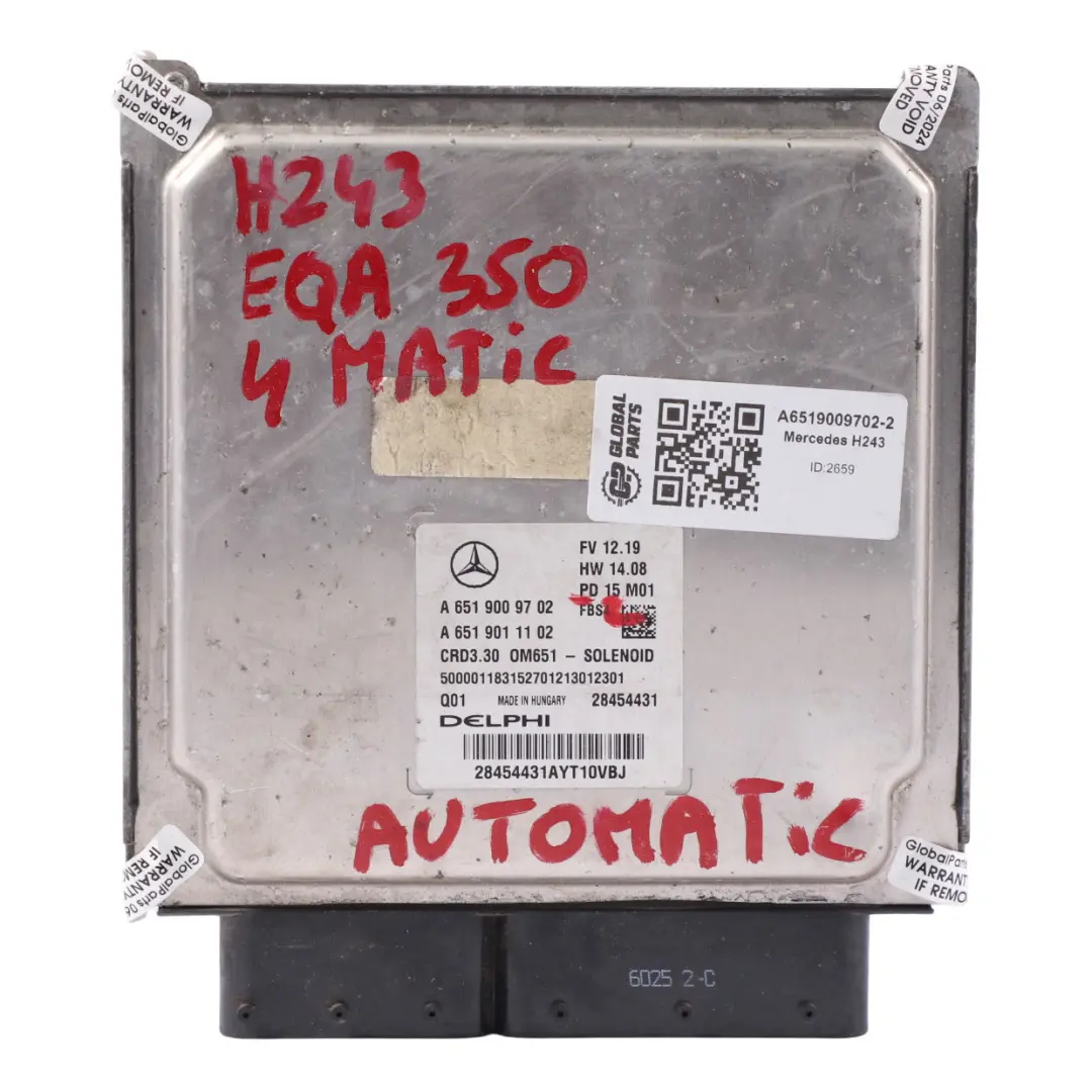 EQA350 780.200 4-Matic Engine Unit ECU Automatic Mercedes H243 - SKU A6519009702-2 - Part number A6519009702