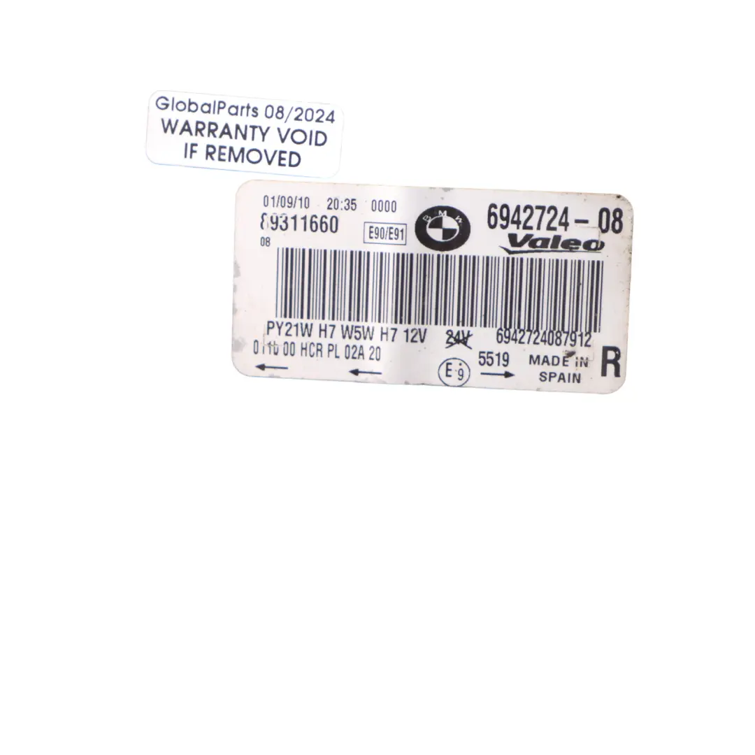 Headlight Lamp Right Driver Side O/S VALEO to BMW E90 E91 with Part number 6942724 BMW E90 E91 Headlight Lamp Right Driver Side O/S VALEO - SKU rhd-6942724 - Part number 6942724